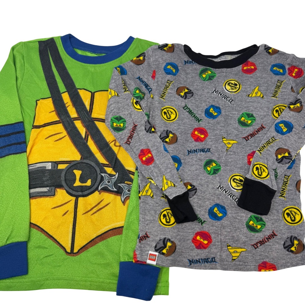 LEGO Ninjago TMNT Pajama Sets Kids Size 8 Green Gray Ninja Sleepwear Bundle PJs